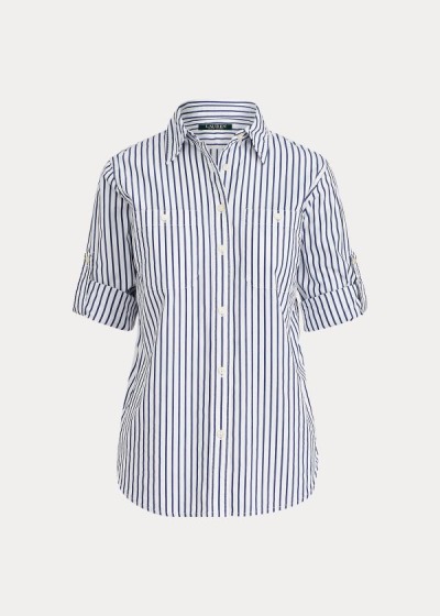 Women's Ralph Lauren Striped Cotton Pocket Shirts | 473689KGA